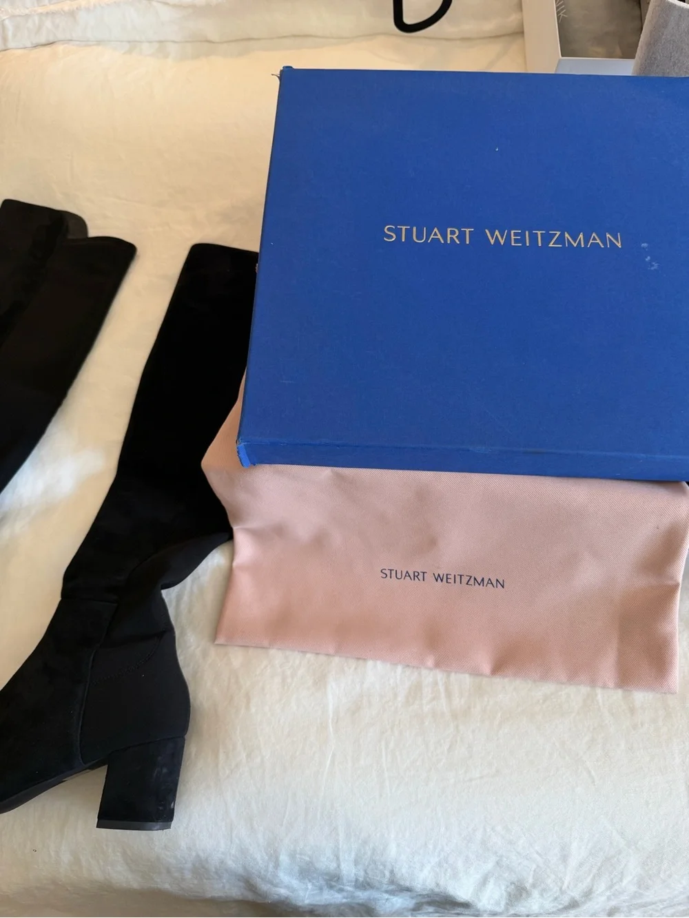 Stuart Weitzman Black Over-The-Knee Suede Block Heel Boots